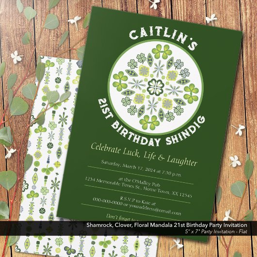 Invitation Shamrock Mandala fête du 21ème anniversaire