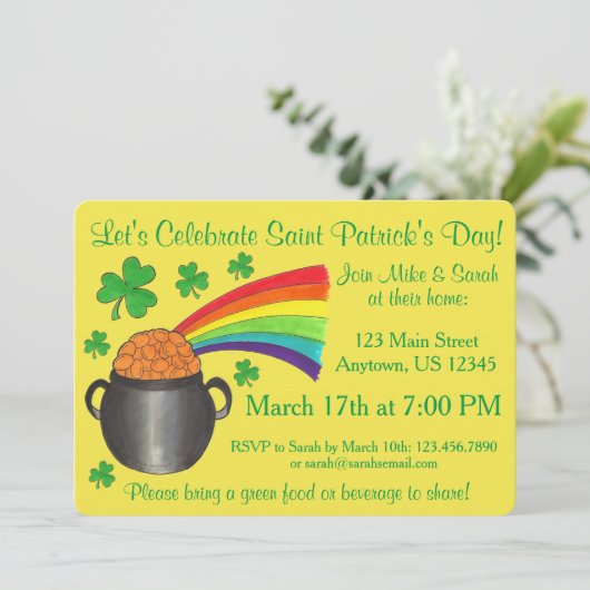 Invitation Shamrock Pot of Gold Rainbow St. Patrick's Day (Debout devant)