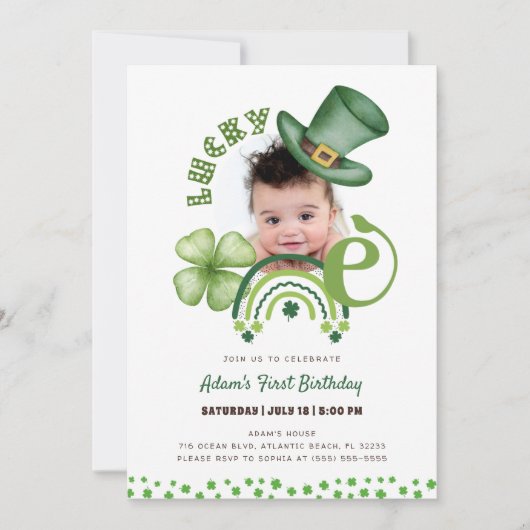 Invitation Shamrock St. Patrick's Day Lucky One 1er anniversa (Devant)