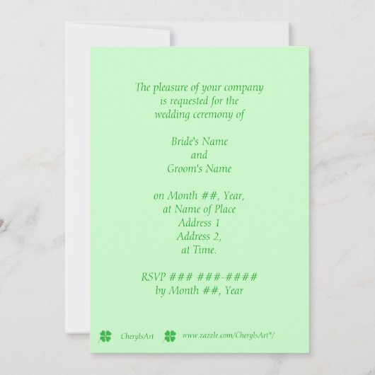 Invitation Shamrock vert avec points d'or, Mariage Inviter (Dos)