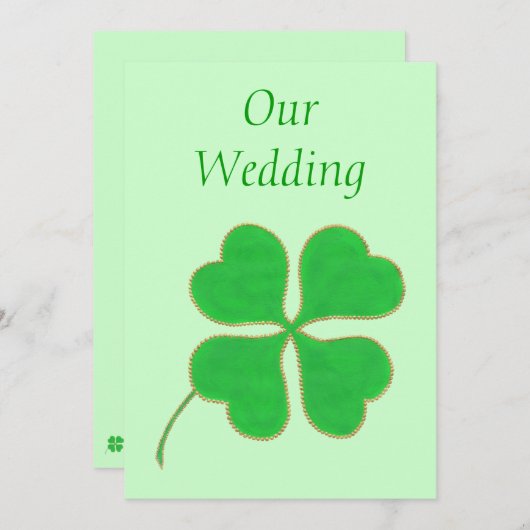 Invitation Shamrock vert avec points d'or, Mariage Inviter (Devant / Derrière)