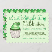 Invitation Shamrock vert Cupcake St. Patrick's Day (Devant / Derrière)