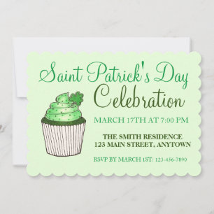 Invitation Shamrock vert Cupcake St. Patrick's Day