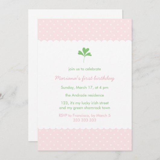 Invitation Shamrock vert rose Jour de l'Saint Patrick (Devant / Derrière)