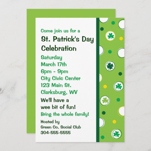 Invitation Shamrocks de la Saint-Patrick (Devant / Derrière)