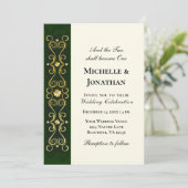 Invitation Shamrocks d'or irlandais sur Mariage chrétien vert (Debout devant)