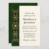 Invitation Shamrocks d'or irlandais sur Mariage chrétien vert (Devant / Derrière)