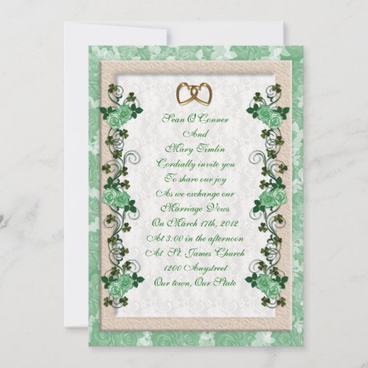 Invitation Shamrocks et roses irlandais (Devant)