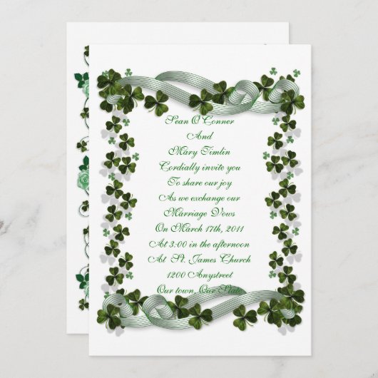 Invitation Shamrocks et ruban irlandais (Devant / Derrière)