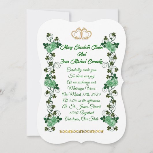 Invitation Shamrocks irlandais et roses verts (Devant)