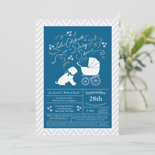 Invitation Shar Pei Chien Baby shower Blue Boy (Debout devant)