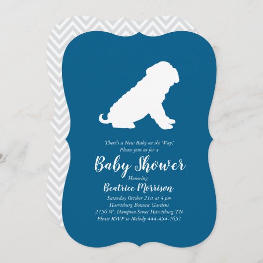 Invitation Shar Pei Chien Baby shower Blue Boy (Devant / Derrière)