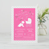 Invitation Shar-Pei Chien Baby shower fille rose (Debout devant)