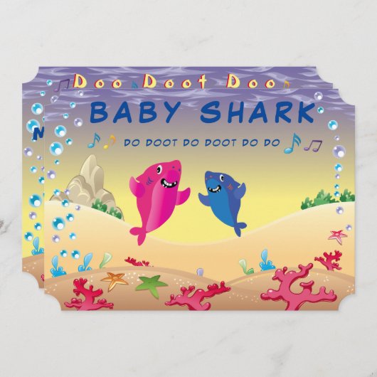 Invitation Shark 🦈 Anniversaire Bébé Ocean Party Enfants Amu (Devant / Derrière)