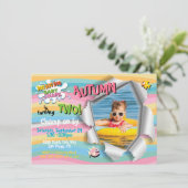 Invitation Shark Baby Girl Rainbow Photo Anniversaire (Debout devant)