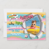 Invitation Shark Baby Girl Rainbow Photo Anniversaire (Devant)