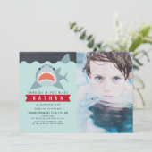 Invitation Shark Boy Navy Blue Pool Photo Anniversaire (Debout devant)