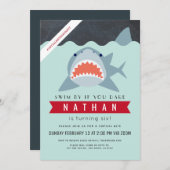 Invitation Shark Boy Navy Blue Virtual Pool Anniversaire (Devant / Derrière)