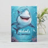 Invitation Shark Cute Ocean Boys Under the Sea Birthday Party (Debout devant)