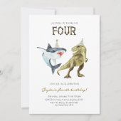 Invitation Shark & Dino 4th B'day Invite, T-rex Shark Party (Devant)