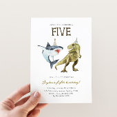 Invitation Shark & Dino 5th B'day Invite, T-rex Shark Party