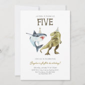 Invitation Shark & Dino 5th B'day Invite, T-rex Shark Party (Devant)