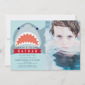 Invitation Shark Light Blue Pool Photo Boy Anniversaire (Devant)