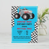 Invitation Shark Monster Truck Racing Drapeau fête d'annivers (Debout devant)