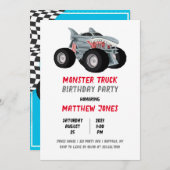 Invitation Shark Monster Truck Racing Drapeau fête d'annivers (Devant / Derrière)