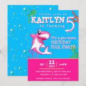 Invitation Shark Ocean Girls N'importe quel âge Anniversaire (Devant / Derrière)