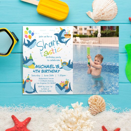 Invitation Shark-Tastic Tout âge Photo Anniversaire