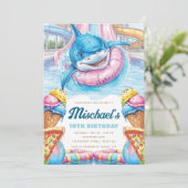 Invitation Shark Waterpark Fun Boys Pool Party Birthday (Debout devant)