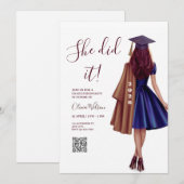 Invitation She Did It | Brown Bronze Elegant Graduation Party (Devant / Derrière)