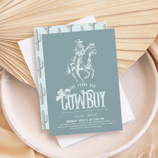 Invitation She Found Her Cowboy Dusty Blue Bridal Shower