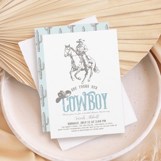 Invitation She Found Her Cowboy Pale Blue Bridal Shower
