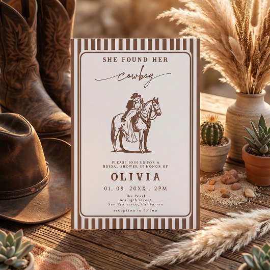 Invitation She Found Her Cowboy Western Striped Bridal shower