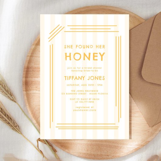 Invitation She Found Her Honey Yellow Stripes Bridal Shower