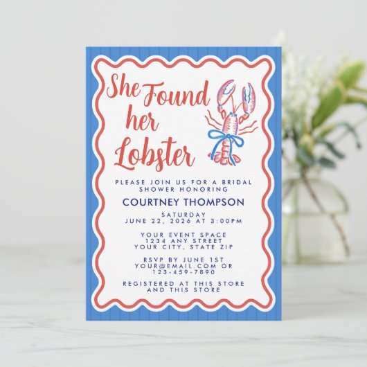 Invitation She Found Her Lobster Coastal Bridal Shower (Debout devant)