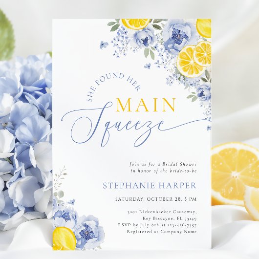 Invitation She Found Her Main Squeeze Blue Bridal Shower