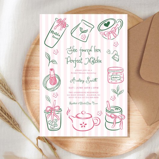 Invitation She Found Her Perfect Matcha Pink Bridal Shower