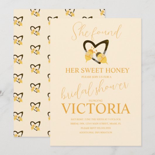 Invitation She found her sweet honey Bee Bridal Shower  (Devant / Derrière)