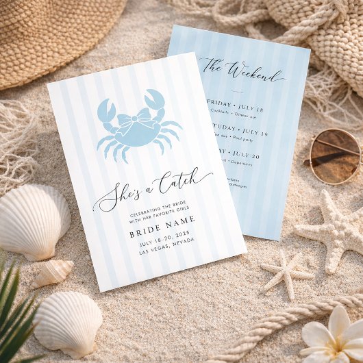 Invitation She’s a Catch Coastal Stripe Bachelorette Weekend