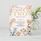 Invitation She’s a Wild Two Floral Safari Girl 2nd Birthday (Debout devant)