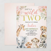 Invitation She’s a Wild Two Floral Safari Girl 2nd Birthday (Devant / Derrière)
