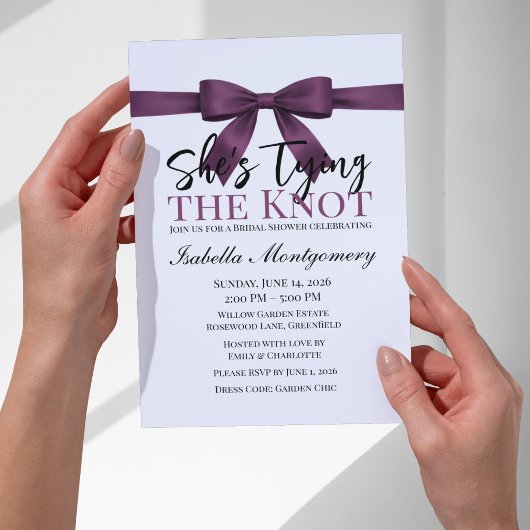 Invitation She’s Tying the Knot Theme Plum Bow