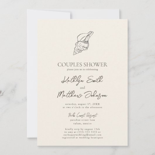 Invitation Shell Beach Ocean Mariage Couples douche (Devant)