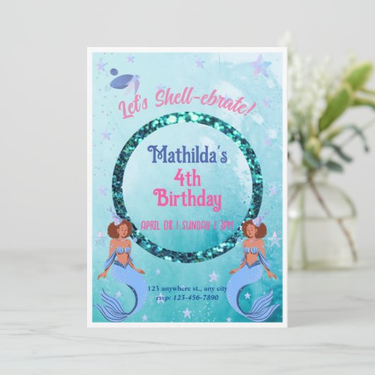 Invitation Shell-ebrate ! mermaid thème (Debout devant)