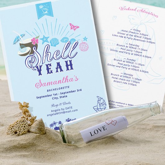 Invitation Shell Hand Drawn Something Blue Beach Bachelorette