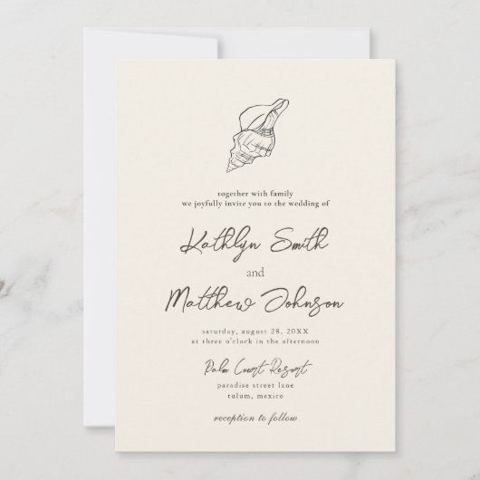 Invitation Shell Modern Beach Ocean Destination Mariage (Devant)