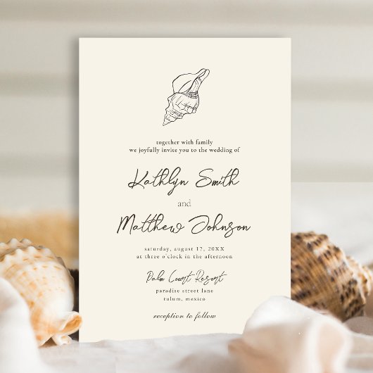 Invitation Shell Modern Beach Ocean Destination Mariage